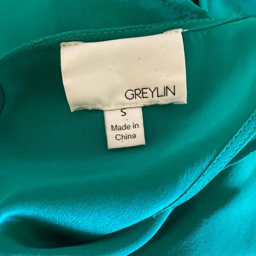Greylin Silk Ruffle Racerback Dress Emerald - Picture 6 of 7